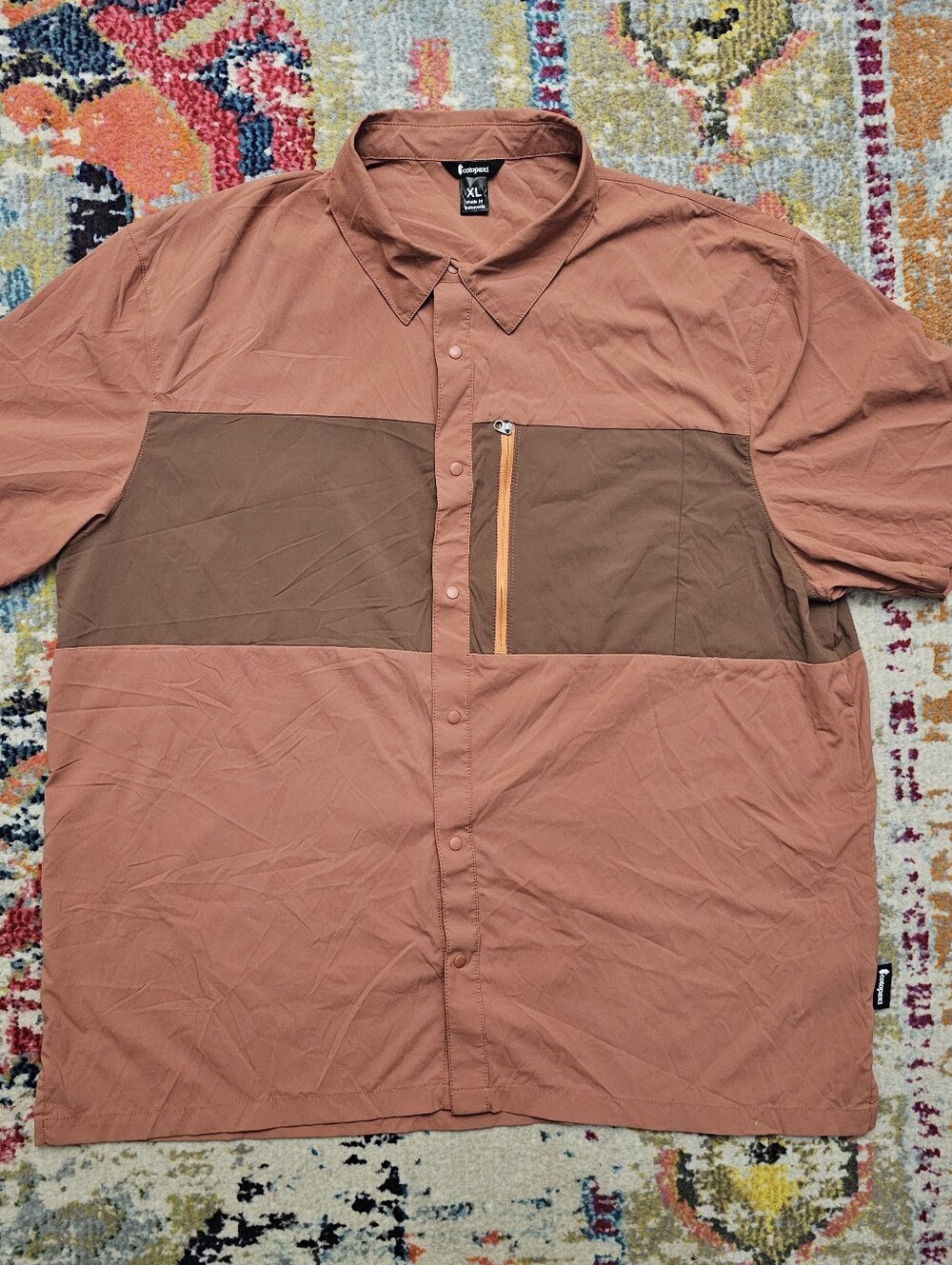 Cotopaxi Sumaco Short Sleeve Shirt Men’s XL UPF 50 Hiking Orange Multi
